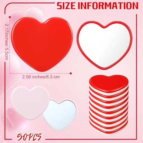 Weysat 50 Pcs Heart Compact Mirror Bulk for Purse Valentine Gifts Red Pink Mini Magnifying Small Pocket Folding Mirror for Women Travel Makeup Cosmetic Portable Accessory