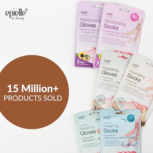 Epielle Hydrating & Moisturizing Hand & Foot Masks, Relieve and Soften Dry, Rough Skin, Self Care Gifts for Women, Spa Kit, Stocking Stuffers, 6 Moisturizing Gloves & 6 Moisturizing Socks