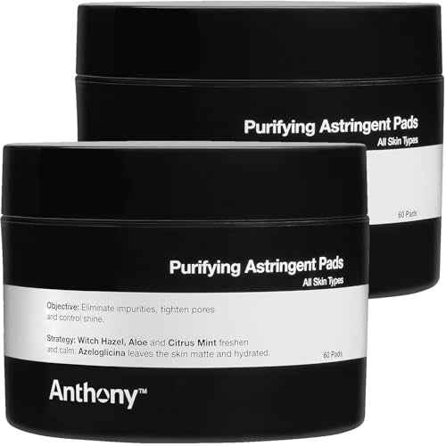 Anthony Witch Hazel Pads Pore Cleaner: 60 Count 2-Pack, Purifying Astringent Cleansing Toner Pads ? Aloe Vera, and Citrus Mint, Eliminate Impurities, Minimize Pores and Control Shine