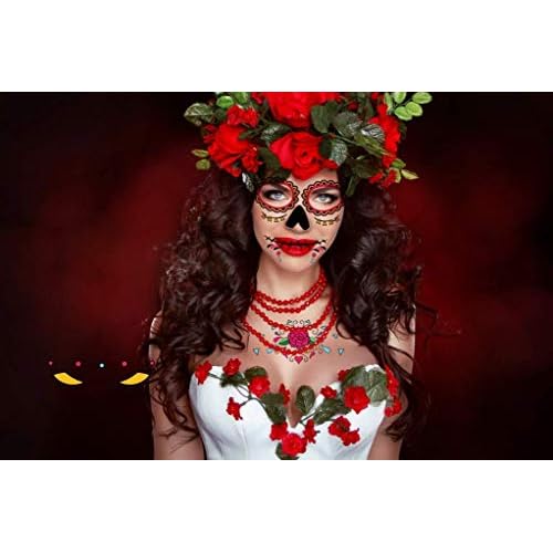 Temporary Face Tattoo, 8 Kits Tattoos Sugar Skull Stickers Day of The Dead Makeup, Face Tattoo Rose Design for Halloween, Masquerade and Parties