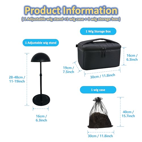 Professional Wig Travel Box Set ? Includes Collapsible Wig Stand & Storage Bag ? Dustproof Makeup Organizer Case for Wigs, Extensions & Hair Styling Tools
