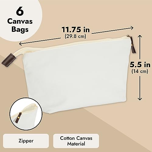 Juvale Canvas Makeup Bag - 12 Pack, 11.75 x 5.5 In, White Cotton - Travel Cosmetic & Toiletry Pouches with Zipper - Blank DIY Canvas Pouches for Crafting & Bridesmaid Gifts