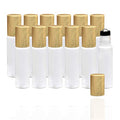 12-Pack 10ml White Glass Roller Bottles with Brushed Gold Leakproof Caps ? Refillable Roll-On Bottles with Updated Roller Insert for Essential Oils, Serums, Perfumes, and DIY Aromatherapy