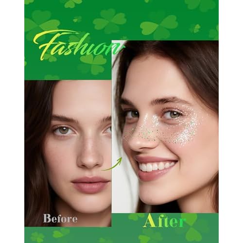 Face Glitter, Green Temporary Face Tattoos Stickers, Body Face Glitter for Women Girls, Green Freckles for St Patrick's Day Country Concerts Singer Festival Rave Accessories (Green - 10 pcs)