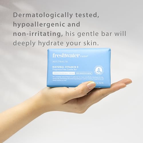 Freshwater Farm Australia Soothing Castile Natural Body Bar/Soap Bar for Women/Men- Moisturising Natural Vitamin E Soap. Nourishing Essential Oils For Dry, Sensitive Skin-200g x 8 Pack