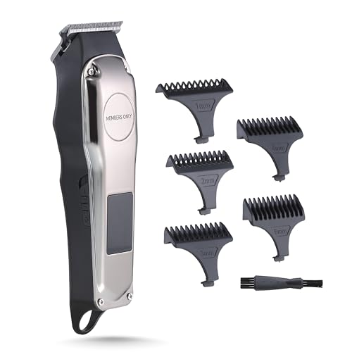 Members Only Hair Clipper, Men¡¯s Lithium Cordless T-Blade, Stainless Steel Blades, USB Rechargeable, LED Display, 5 Comb Guides, Precision Kit for Hair Cutting and Grooming