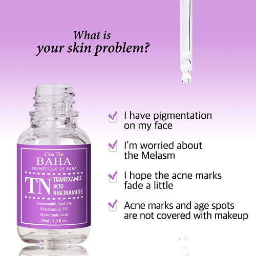 Cos De BAHA Tranexamic Acid 5% Serum 1 Fl Oz ? Niacinamide 5%, Hyaluronic Acid & Aloe for Dark Spots & Uneven Tone, Remover Melasma (30 ml)
