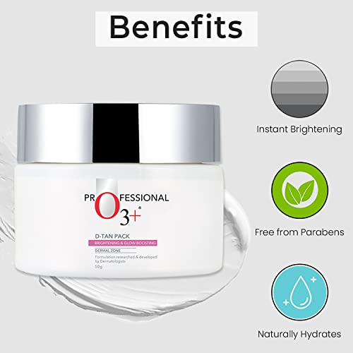O3+ D-Tan Pack for Instant Skin Brightening and Lightening Benefits Infused with Mint and Eucalyptus Oil - Suitable for All Skin Types (50gm)