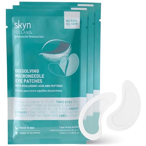 skyn ICELAND Dissolving Microneedle Under-Eye Patches ? 39% Hyaluronic Acid & Peptides, No-Slip Overnight Eye Mask, Vegan, All Skin Types, 3 Pairs