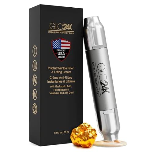 GLO24K Instant Wrinkle Filler for Face, XL Lifting Cream for Eye and Face, Lift and Tightening Non-Invasive with Hyaluronic Acid, 24k Gold, Peptides and Vitamins for Youthful Appearance, 1.2 fl oz