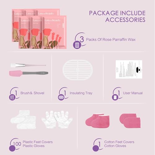 Paraffin Wax Machine for Hand and Feet - 3000ml Hand Wax Paraffin Machine for Arthritis, Touchscreen Paraffin Wax Warmer with 6 Packs Rose Wax (2.64 lbs), Paraffin Bath for Smooth & Soft Skin