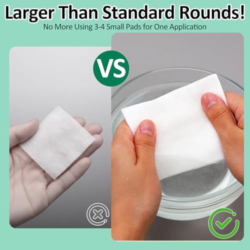 6 Pack 300 Pcs Extra Large Cotton Cleansing Pads, 3.5 x 4.5'' Cotton Pad, Ultra Soft Large Facial Cleansing Square Bulk for Face Daily Skin Care Toner Makeup Remover, 50 White Square Per Bag
