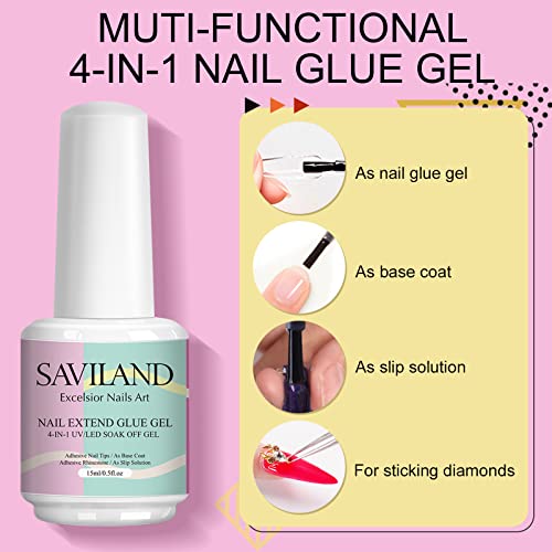 SAVILAND All in One Nail Tips and Glue Gel Kit - 240Pcs T-Shape Matte Nail Tips, 4-in-1 Nail Glue Foundation Base with Nail Gel Primer, Nail Prep Dehydrator, 16w U V Lamp, Gifts for Women