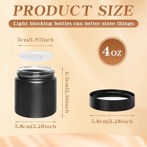 4 oz Glass Jars with Lids, Large Empty Jars, Airtight Cosmetic Containers for Candle Making, Lotions, Ointments, Bulk Storage, DIY Crafts (24 Pack, Black Frosted)