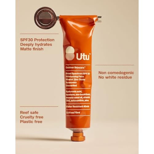UTU - SPF30 Daily Moisturizing Face Sunscreen | Hyaluronic Acid, Squalane, Vitamin C+E | Clean, Reef Safe, Cruelty Free, Broad Spectrum, Mineral Zinc Oxide (75 mL | 2.5 fl oz)