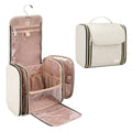 Hanging Toiletry Bag & Makeup Bag for Women with Jewelry Organizer - TSA Approved Large Capacity Travel Cosmetic Organizer, Waterproof Shower Essentials Case with Transparent Pockets, Beige