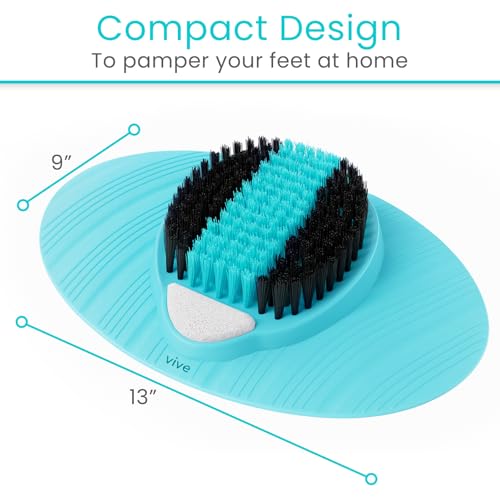 Vive Foot Scrubber for Shower Floor - Feet Cleaner for Dead Skin with Pumice Stone - Massager and Brush Exfoliating - Callus Remover, Improve Circulation and Relieves Pain - Nonslip Suction Cups
