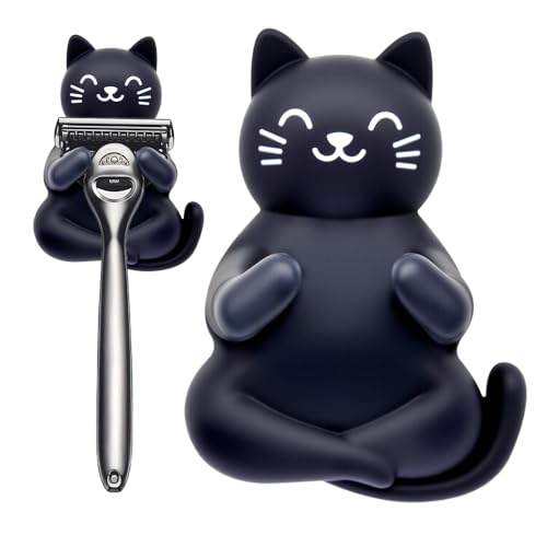 Cat Holder Shaver Organizer, Black Cat Bathroom Decor Razor Holder Wall Mount, Valentine's Day Birthday Gifts for Women Boyfriend Girlfriend, Emotiona Gifts for Wife Husband Dad Mom Cat Lover