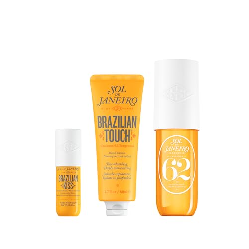 Sol de Janeiro Purse Essentials Travel Size Bundle | Brazilian Kiss Lip Butter, Brazilian Touch Hand Cream and Cheirosa 62 Perfume Mist 3.0 fl oz. | Amazon Exclusive