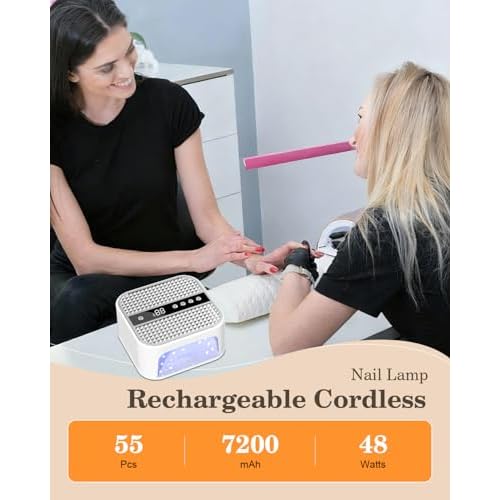 Cordless UV Nail Lamp, 55 LED Rechargeable UV Light for Gel Nails, Wireless Professional Gel Polish Light for Salon & Home