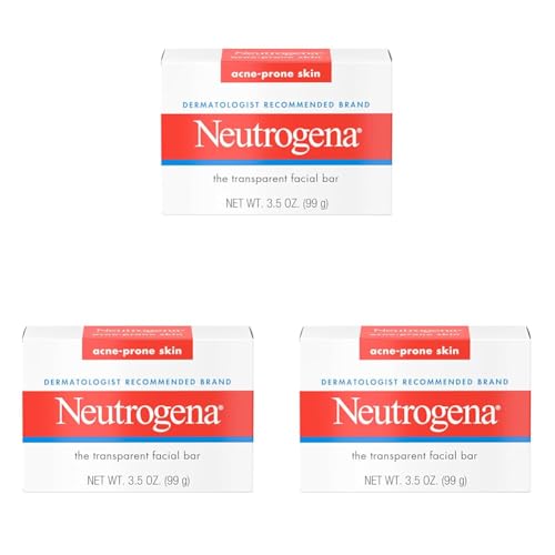 Neutrogena Facial Cleansing Bar for Acne-Prone Skin,Gentle Non-Medicated Daily Cleanser,Non-Comedogenic Transparent Soap with Glycerin,No Dyes or Detergents,3.5 oz,(Pack of 3)
