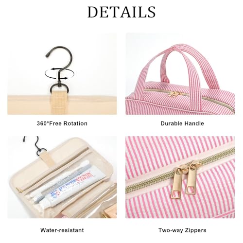 YOOLIFE Initial Hanging Toiletry Bag for Teen Girl - Birthday Gifts for 11 12 13 14 15 16 17 18 19 Year Old Girls, Travel Toiletry Bag Gifts for Mom Daughter Sister Friends, Letter A, Pink