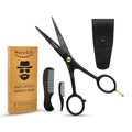 5" Beard Mustache Scissors with 1 Mustache Comb, 1 Beard Comb and Leather Pouch ? Professional Beard Trimming Scissors for All Facial Hair ? Grooming Scissors Men
