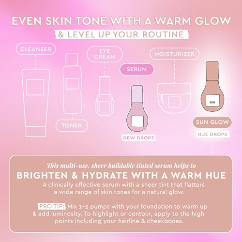 Glow Recipe Hue Drops Bronzing Drops, Tinted Face Serum, Glow Primer + Liquid Highlighter, Niacinamide + Hyaluronic Acid, Radiant Warm Glow, Sunglow (40ml)