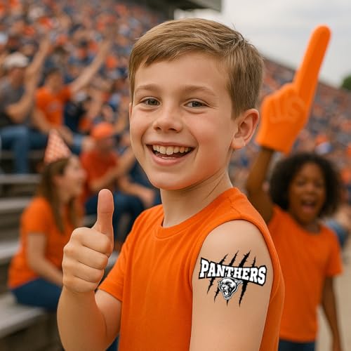 Panthers Mascot Temporary Tattoos for Kids ? 25-Pack Pre-Cut, Skin-Safe and FDA Compliant ? School Spirit and Sports Team Party Favors