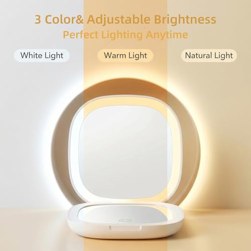 LED Travel Magnifying Makeup Mirror - 1X/10X Rechargeable 4-inch Magnifying Mirror with Light, 3-Level Dimmable, Compact Portable Mirror for Purses & Travel | Ideal Gift