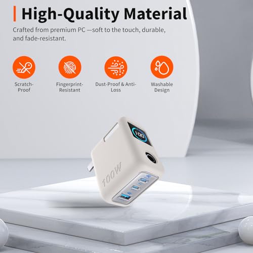 for Anker 100W Charger Silicone Case Cover, Shockproof/Waterproof/Dustproof, Scratch-Resistant, Chargeable Without Removal (Off White)