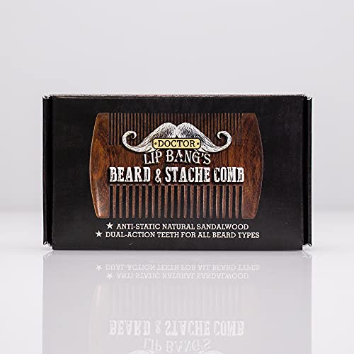 Doctor Lip Bang¡¯s Beard and Stache Comb | Vegan | Cruelty-Free | 100% All-Natural Sandalwood | Anti-Static | Dual-Action Teeth for All Beard Types | Handmade in the United States
