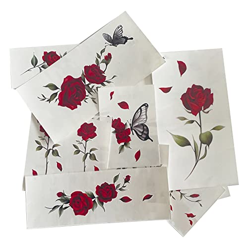 Temporary Tattoo Rose Red Flower for Women Body Arm Art Fake Fake Waterproof Tattoo Arm Hand Chest Shoulder Tattoo 11 Sheets