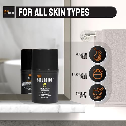 Mr. Brilliant Men Face Moisturizer Age Defense with SPF 20 Daily Face Cream Skincare, Hydrates Dry and Oily Skin, Reduces Fine Lines, Wrinkles and Dark Spots, Made with Natural Extracts 1.7 Fl Oz