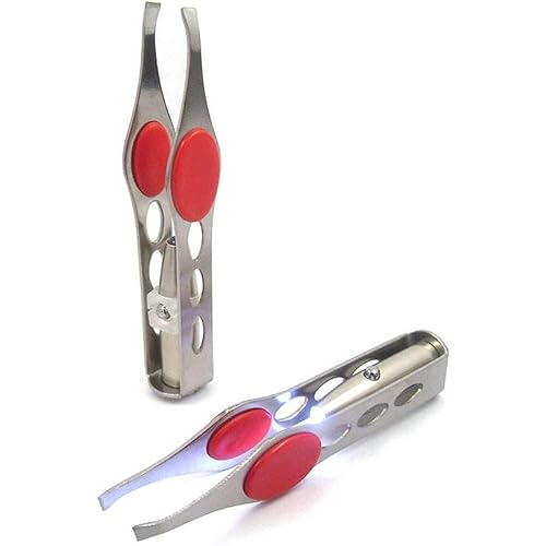 Light Tweezers, Stainless Steel Tweezers with LED Light, Makeup Eyelash Eyebrow Hair Removal Tweezers Illuminating Lighted Tweezers for Precision Hair Removal
