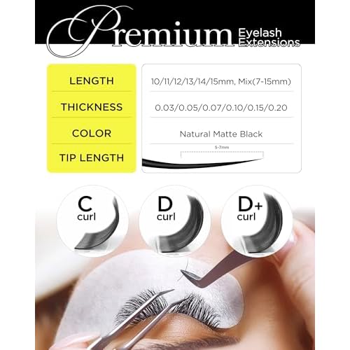BEYELIAN Eyelash Extension 0.05 D Curl 7-15mm Mixed Tray Easy Fan Lash Extensions Volume Lashes Professional Use Natural Matte Black (0.05 D 7-15mm Mix)