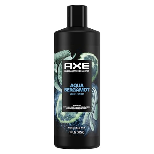 AXE Fine Fragrance Collection Body Wash For Men Aqua Bergamot 12h Refreshing Scent Shower Gel Infused with Bergamot, Sage, and Juniper Essential Oils 18 oz