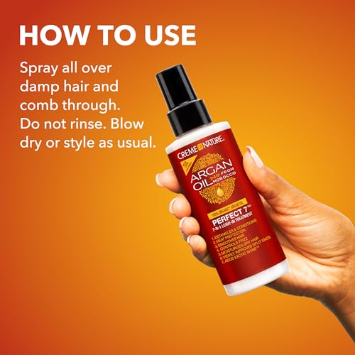 Creme of Nature Perfect 7¢â Leave-In Treatment, 7-in-1 Spray For Frizz-Control, Protects From Heat and Detangles, Infused with Argan Oil, 5.1 fl oz