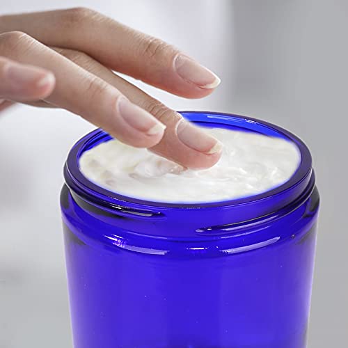 8 oz Blue Glass Jars with Black Plastic Lids, 24 Pack 240ml Round Empty Candle Jars Cosmetic Jars Food Storage Containers for Craft, Powder, Liquid, Sample, Face Cream Lotion