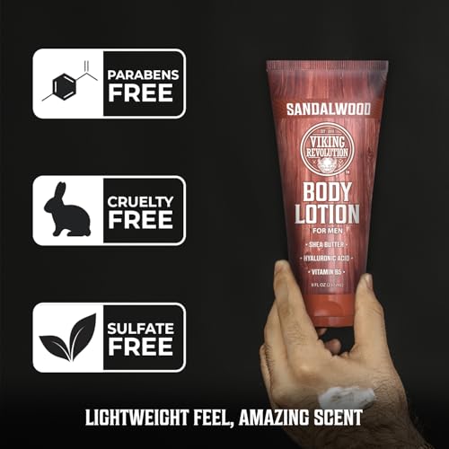 Viking Revolution Sandalwood Body Lotion for Men ? Mens Lotion for Dry Skin with Shea Butter, Hyaluronic Acid and Vitamin B5 ? Nourishing Mens Body Lotion for Hydrated and Smooth Skin (8oz, 2 Pack)