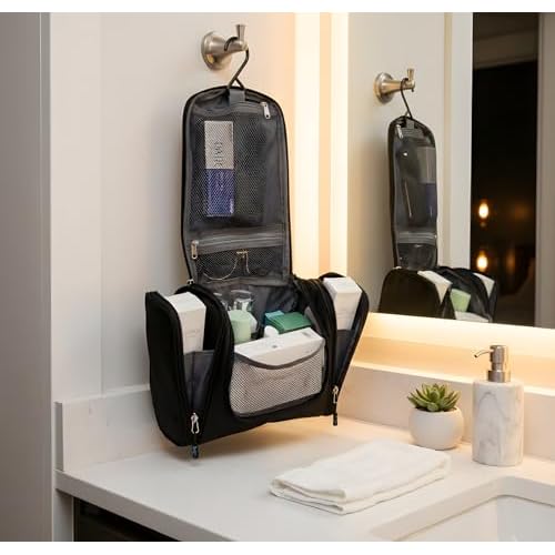 Bago Travel Toiletry Bag for Women and Men - Large Waterproof Hanging Large Toiletry Bag for Bathroom and Travel Bag for Toiletries Organizer -Travel Makeup Bag (Black)