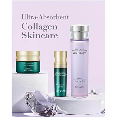 ISA KNOX AGE FOCUS VITAL COLLAGEN Emulsion, PRIME Wrinkle For All Serum & PRIME Eye For All Cream (177 ml/5.99 fl oz) - Korean Skin Care by LG Beauty. Vitamins C, B12 & E.