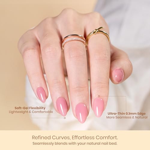 Beetles Flat-X Gel Nail Tips - Short Almond Press-On Nails 16 Sizes 320 pcs | Pre-Etched Half-Matte Full-Cover Soft Gel Tips Fake Nail for Flat & Natural Nail Beds - Easy DIY Salon