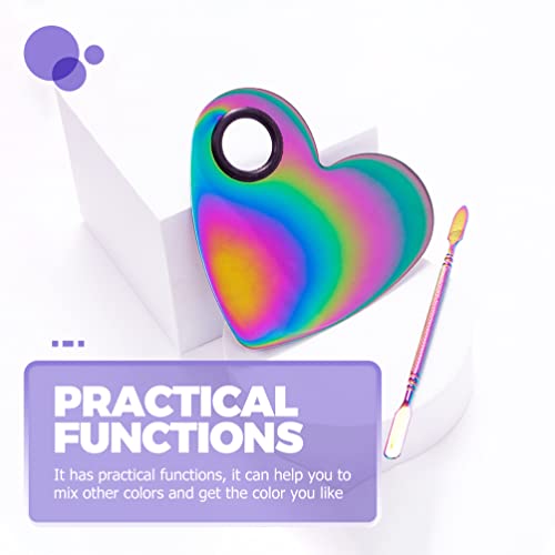 Beaupretty Heart Shaped Nail Color Mixing Palette with Stainless Steel Nail Spatula Compact Makeup Mixing Plate for Gel Polish Eyeshadow Pigment Blending 4.33X4.13In