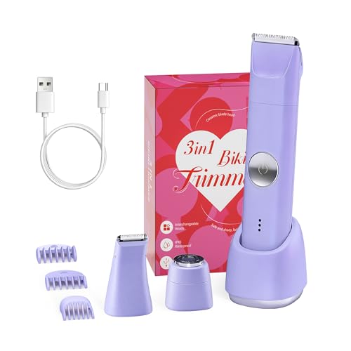 Bikini Trimmer for Women, Shaver for Private Area, 3 in 1 Electric Razors for Leg Body Armpit Pubic Hair Shaving, Ceramic Blade,Smooth Gentle Shave,USB-C Charge Dock,Cordless and Rechargeable (Purple)