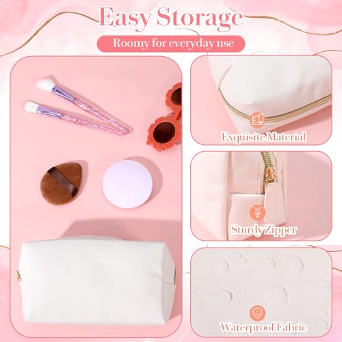 MAQUITA 10 Pcs Makeup Bags Pu Leather Cosmetic Bag, 7.1" x 2.6" x 3.9" inch Waterproof Versatile Portable Makeup Bag for Women Friends Daily Storage Cosmetic Organizer Travel Toiletry Case (Beige)