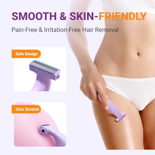 Bikini Trimmer for Women, 3-in-1 Painless Womens Electric Razors & Pubic Hair Trimmer, Waterproof Womens Shaver with Ceramic Blades, USB Rechargeable Lady Groomer for Legs Underarm Face,Violet