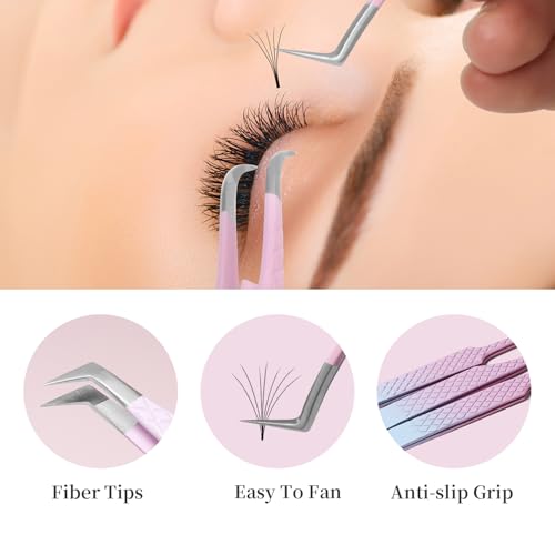Eyelash Extension Tweezers,Fiber Tip Grip Boot Volume Lash Tweezers,Professional Pointed Lash Extension Tweezers for Easy Lash Application and Removal-F01