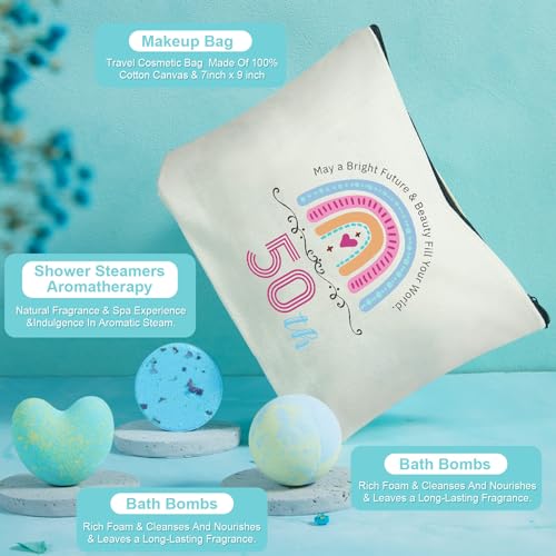50th Birthday Gifts for her ? Luxury 12PCS Spa Gift Basket for Her with Tumbler, Candle, Bath Bombs, Picture Frame & More ? Unique Gifts for 50 Year Old Women, Mom, Wife, Sister, Friends