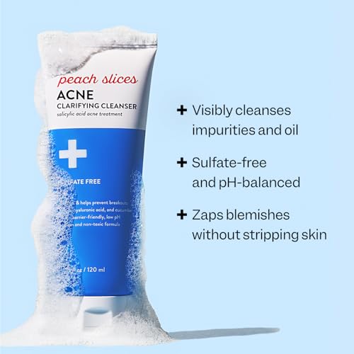 Peach Slices - Acne Clarifying Cleanser (4.05 oz) - 2% Salicylic Acid Acne Treatment - Clear & Prevent Breakouts, Hydrate - Cucumber, Cica, Acerola - Vegan, Cruelty Free, Korean Skin Care & Beauty